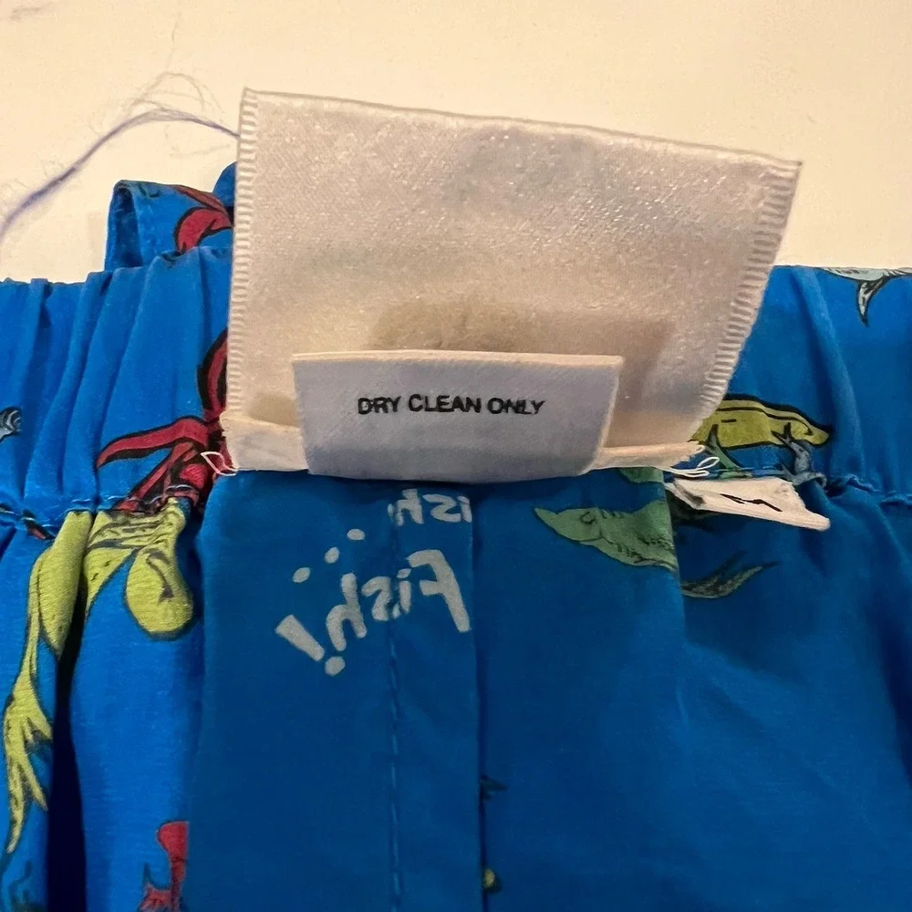 Dr. Seuss‎ Womens Whimsical Silk Pajama Pant Set M Vtg Novelty One Fish Two Fish